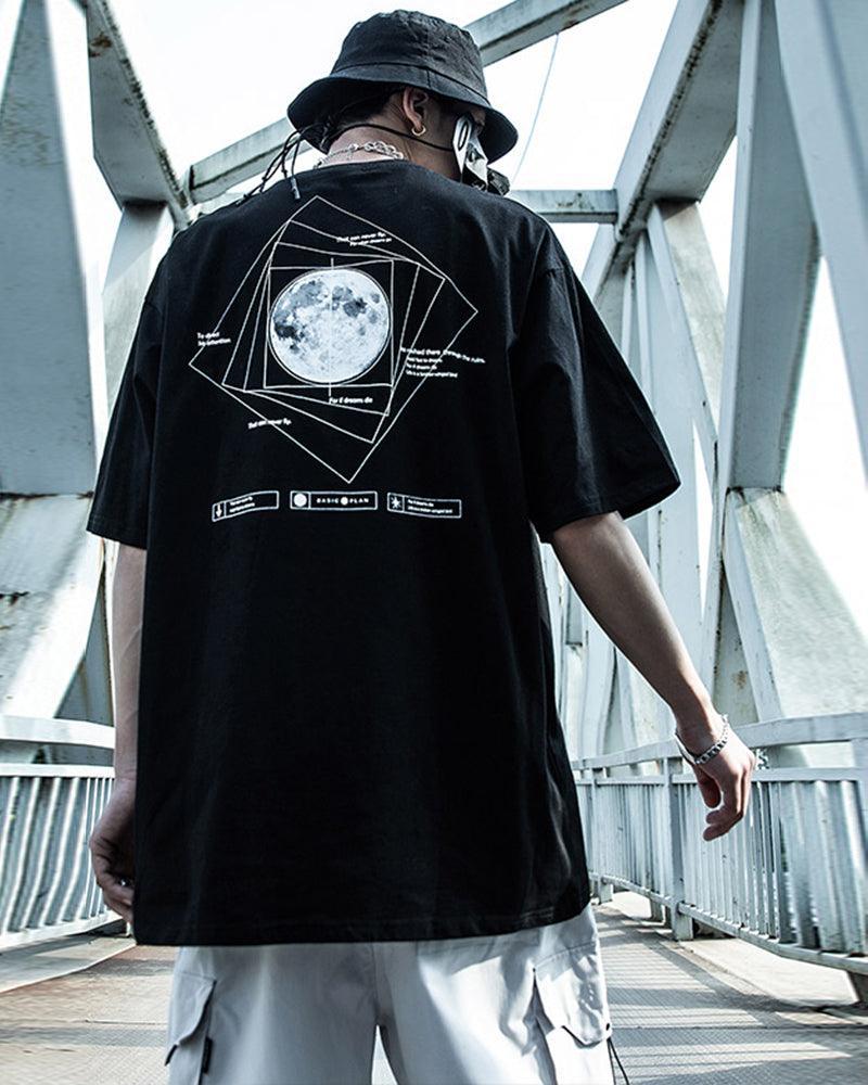 Galactic Moon Adventure Tee -  black - Galactic Moon Adventure Techwear T-Shirt