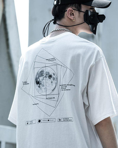 Galactic Moon Adventure Tee -  white - Galactic Moon Adventure Techwear T-Shirt