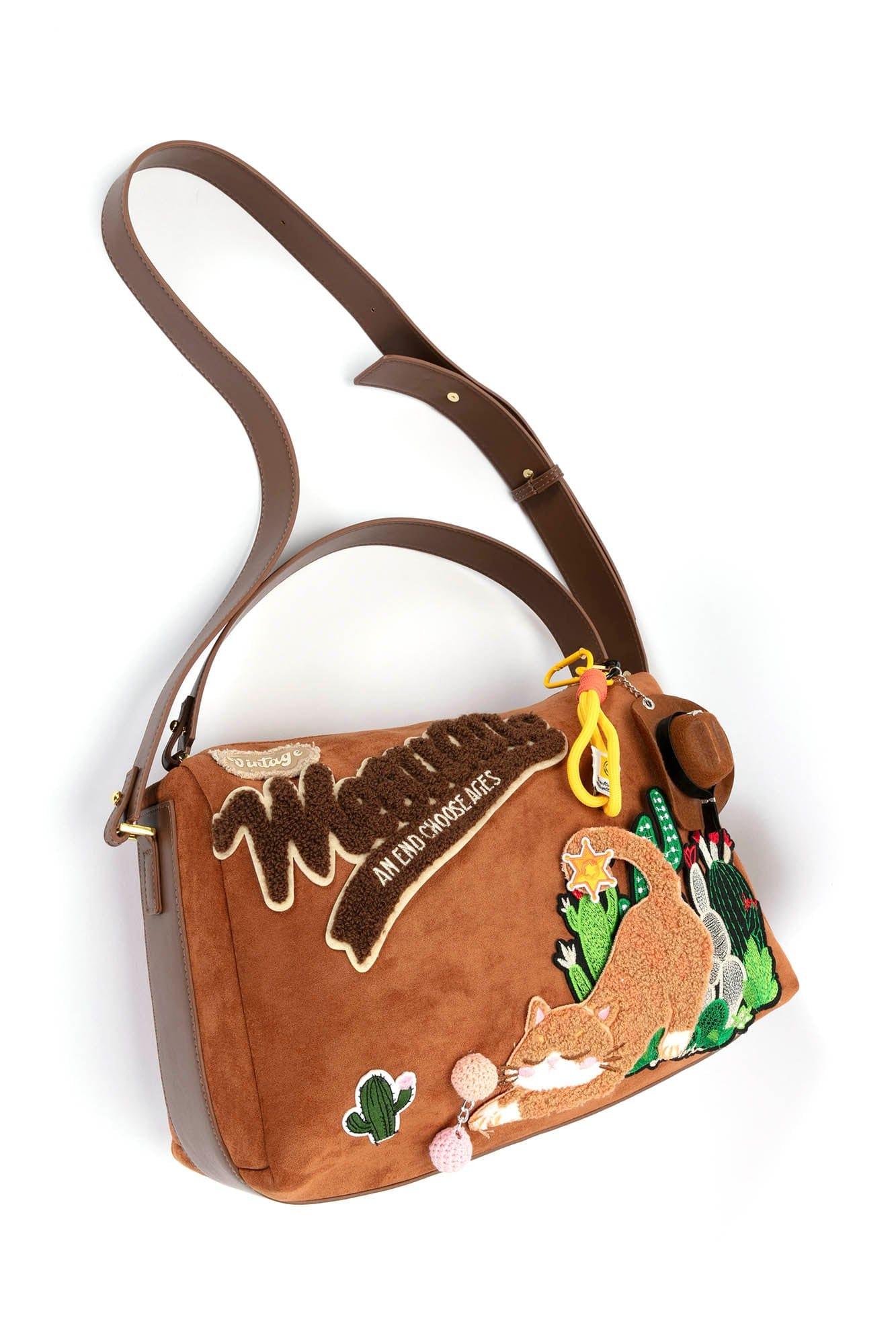 Gallery-Inspired Desert Oasis Bag - whimsical shoulder bag - Desert Oasis Bag with Embroidered Design