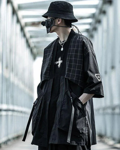 Graceful Samurai-Style Embroidered Kimono -  futuristic streetwear - Techwear Samurai Style Kimono for Everyday Comfort