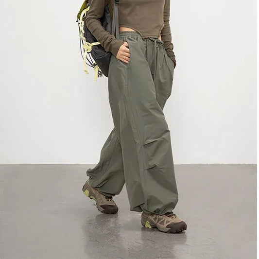 Green Parachute Pants - lightweight breathable pants - Y2K Green Parachute Pants for Casual Street Style