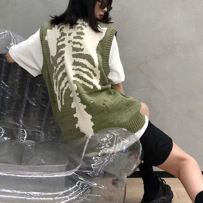 Green skeleton sweater -  skeleton design - Trendy Green Skeleton Sweater for Casual Style
