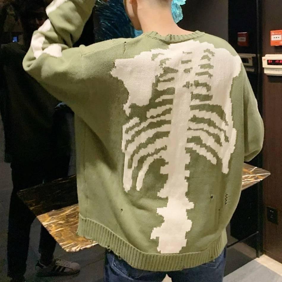 Green skeleton sweater - unique knitted sweater - Trendy Green Skeleton Sweater for Casual Style