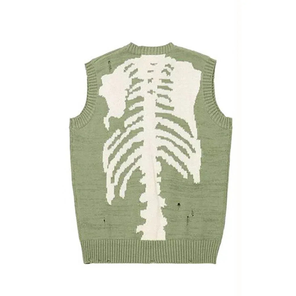 Green skeleton sweater - unique knitted sweater - Trendy Green Skeleton Sweater for Casual Style
