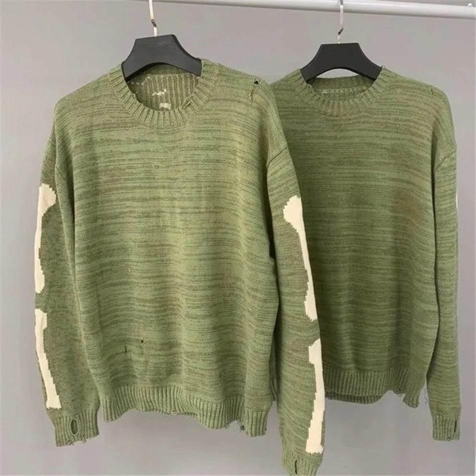 Green skeleton sweater -  Y2K-inspired outfits - Trendy Green Skeleton Sweater for Casual Style