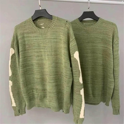 Green skeleton sweater -  Y2K-inspired outfits - Trendy Green Skeleton Sweater for Casual Style