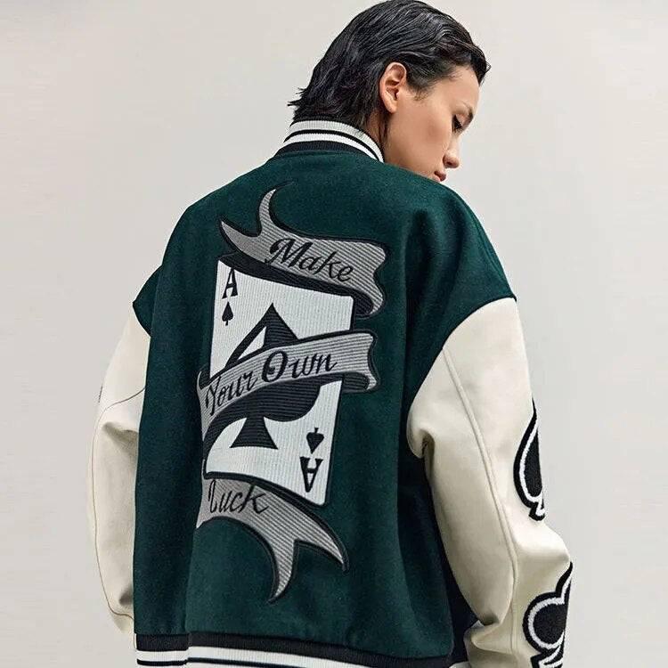 Green varsity jacket - varsity jacket - Green Varsity Jacket for Y2K Streetwear Style
