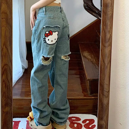 Hello Kitty Y2K Jeans - hello kitty - Nostalgic Hello Kitty Y2K Jeans for Stylish Outfits