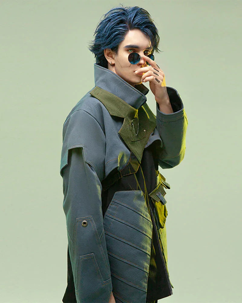 High-Tech Multi-Pocket Jacket -  baggy fit - Futuristic Multi-Pocket Jacket in Blue and Orange