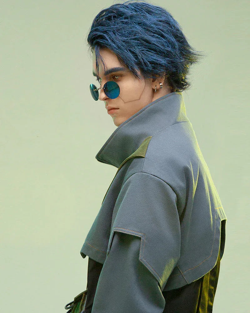 High-Tech Multi-Pocket Jacket -  cyberpunk fashion - Futuristic Multi-Pocket Jacket in Blue and Orange
