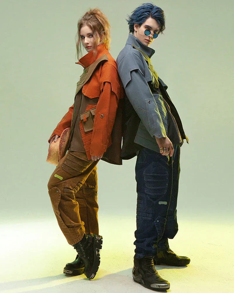High-Tech Multi-Pocket Jacket -  futuristic - Futuristic Multi-Pocket Jacket in Blue and Orange
