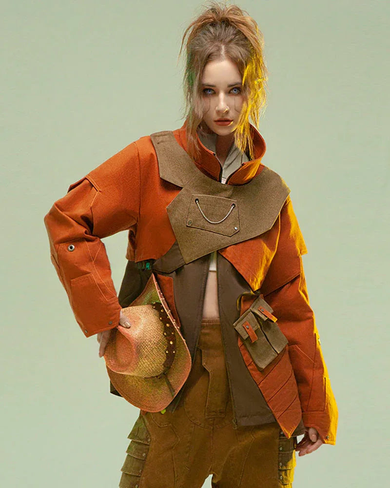 High-Tech Multi-Pocket Jacket - futuristic techwear jacket - Futuristic Multi-Pocket Jacket in Blue and Orange