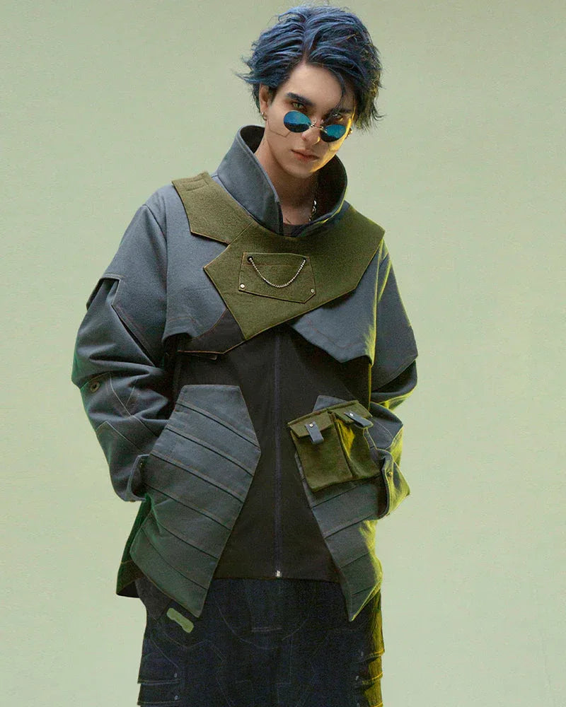 High-Tech Multi-Pocket Jacket - jackets - Futuristic Multi-Pocket Jacket in Blue and Orange
