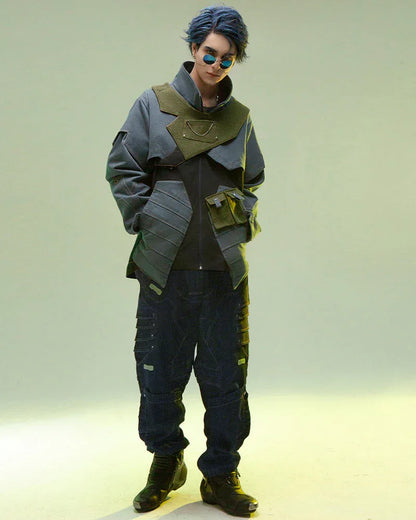 High-Tech Multi-Pocket Jacket -  techwear - Futuristic Multi-Pocket Jacket in Blue and Orange