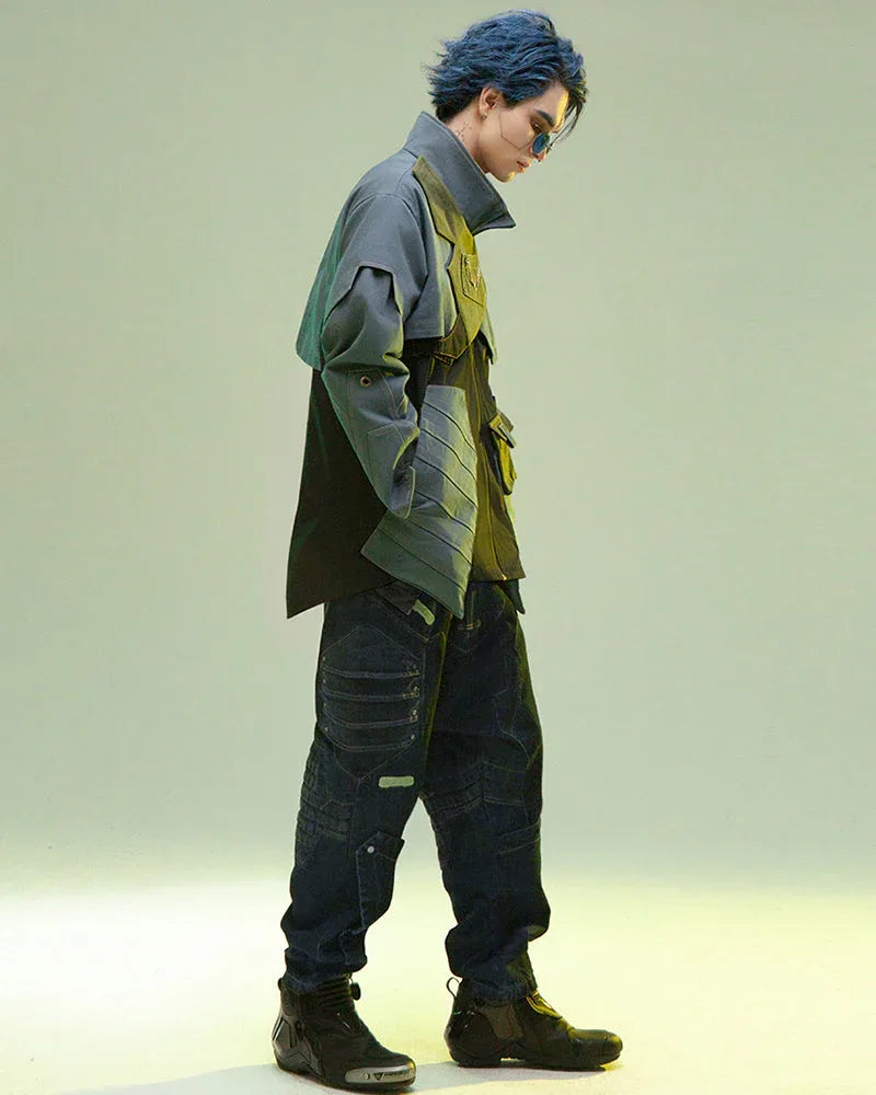 High-Tech Multi-Pocket Jacket - techwear-core - Futuristic Multi-Pocket Jacket in Blue and Orange