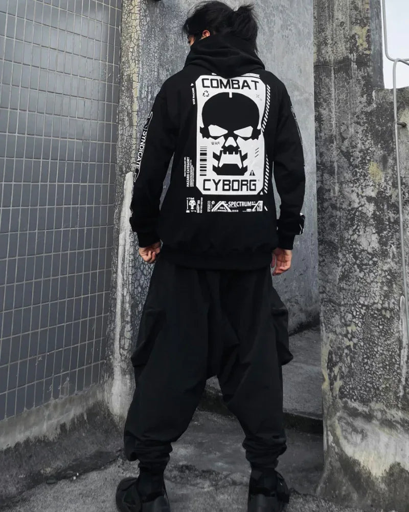 High-Tech Skull Graphic Hoodie -  comfortable hooded sweatshirt - High-Tech Skull Graphic Hoodie for Ultimate Comfort
