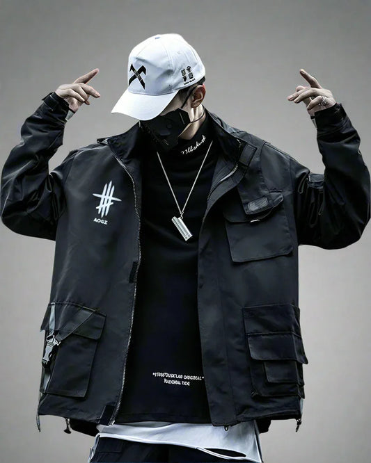 High-Visibility Urban Tech Jacket - reflective hooded jacket - Reflective Urban Tech Jacket for Outdoor Use