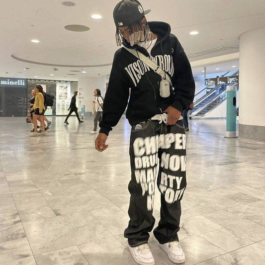 Jean Drip - high-waisted jeans - Stylish Y2K Printed Drip Jeans for Urban Wear