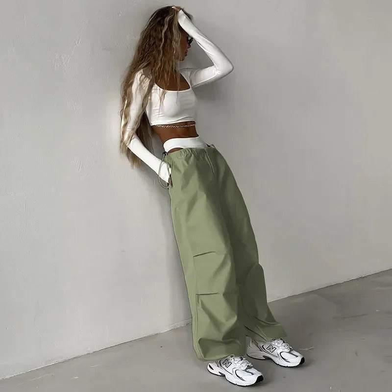 Khaki Parachute Pants - y2k-core - Stylish Khaki Parachute Pants for Urban Outfit