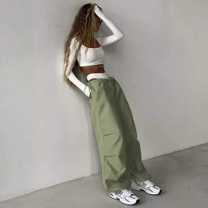 Khaki Parachute Pants - y2k-core - Stylish Khaki Parachute Pants for Urban Outfit