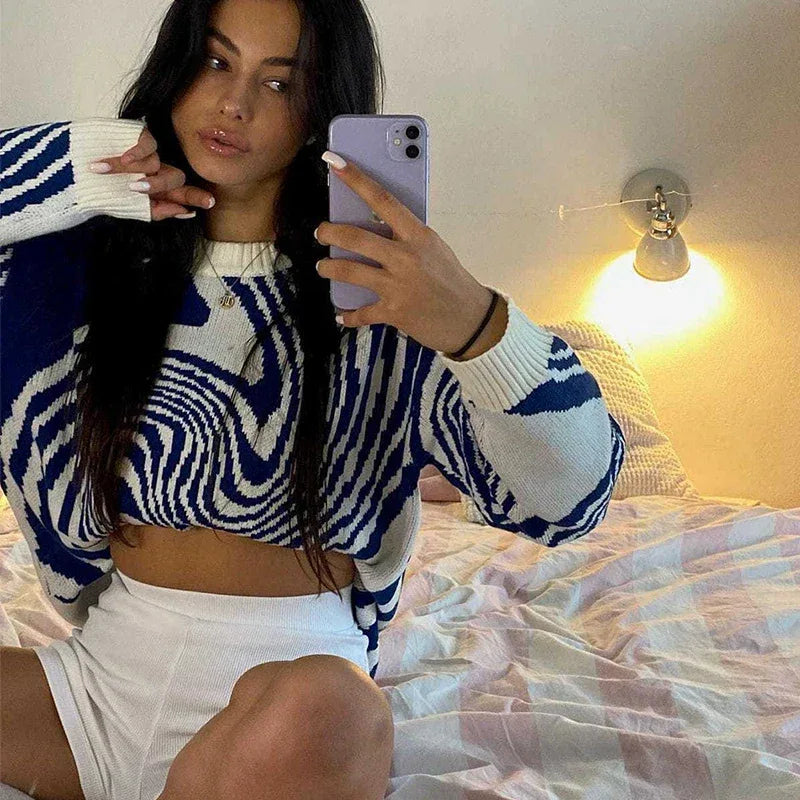 Knit Stripe -  casual outfit - Knit Stripe Y2K Streetwear Top for Bold Looks