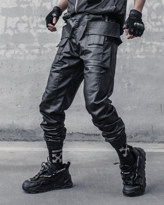 Chic Black Waxed Cargo Trousers