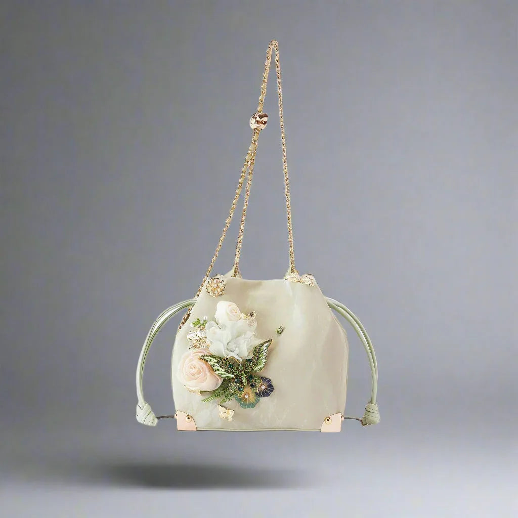 Lovely Floral Butterfly Bucket Bag - bucket bag - Floral Butterfly Bucket Bag in Sage Green