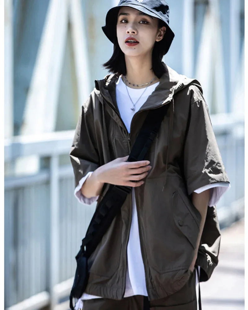 Multi-Functional Jacket and Shorts Duo -  breathable outdoor wear - Versatile Cargo Jacket and Shorts Set for Outdoor