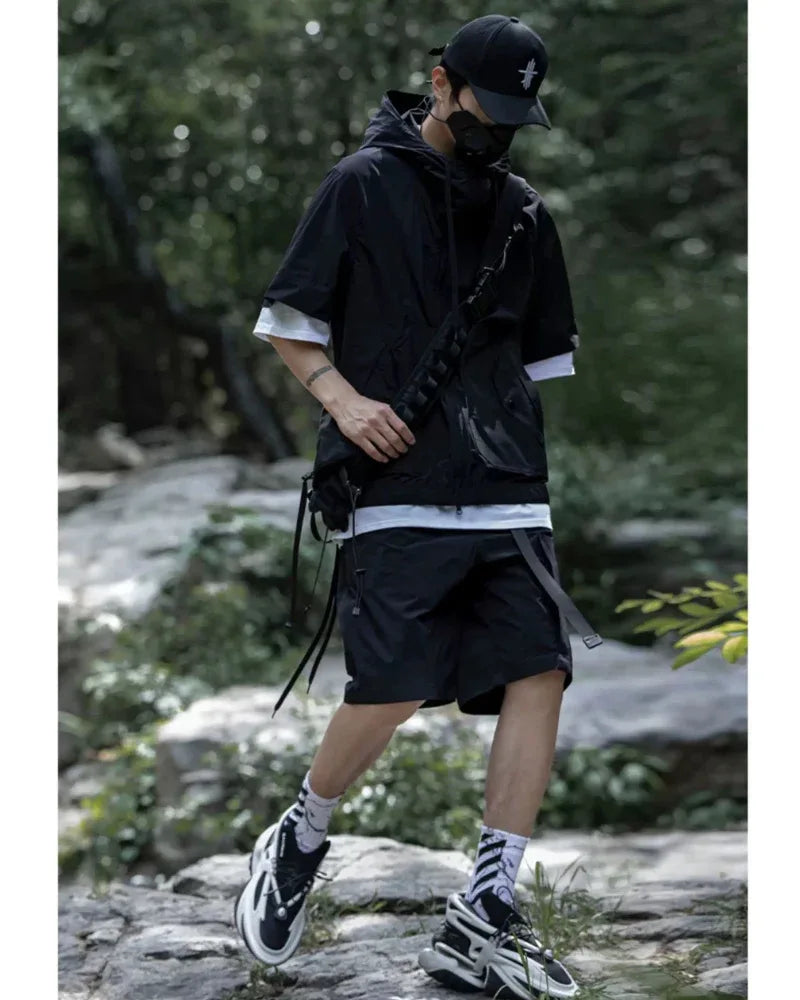 Multi-Functional Jacket and Shorts Duo - outdoor adventures clothing - Versatile Cargo Jacket and Shorts Set for Outdoor