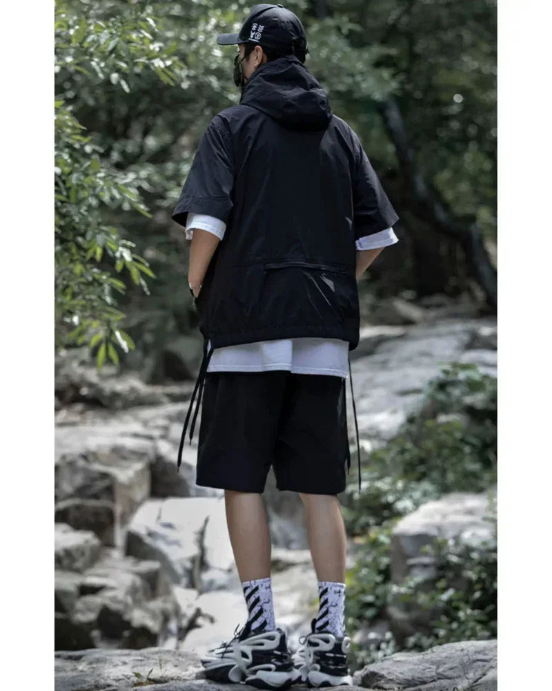 Multi-Functional Jacket and Shorts Duo - outdoor adventures clothing - Versatile Cargo Jacket and Shorts Set for Outdoor