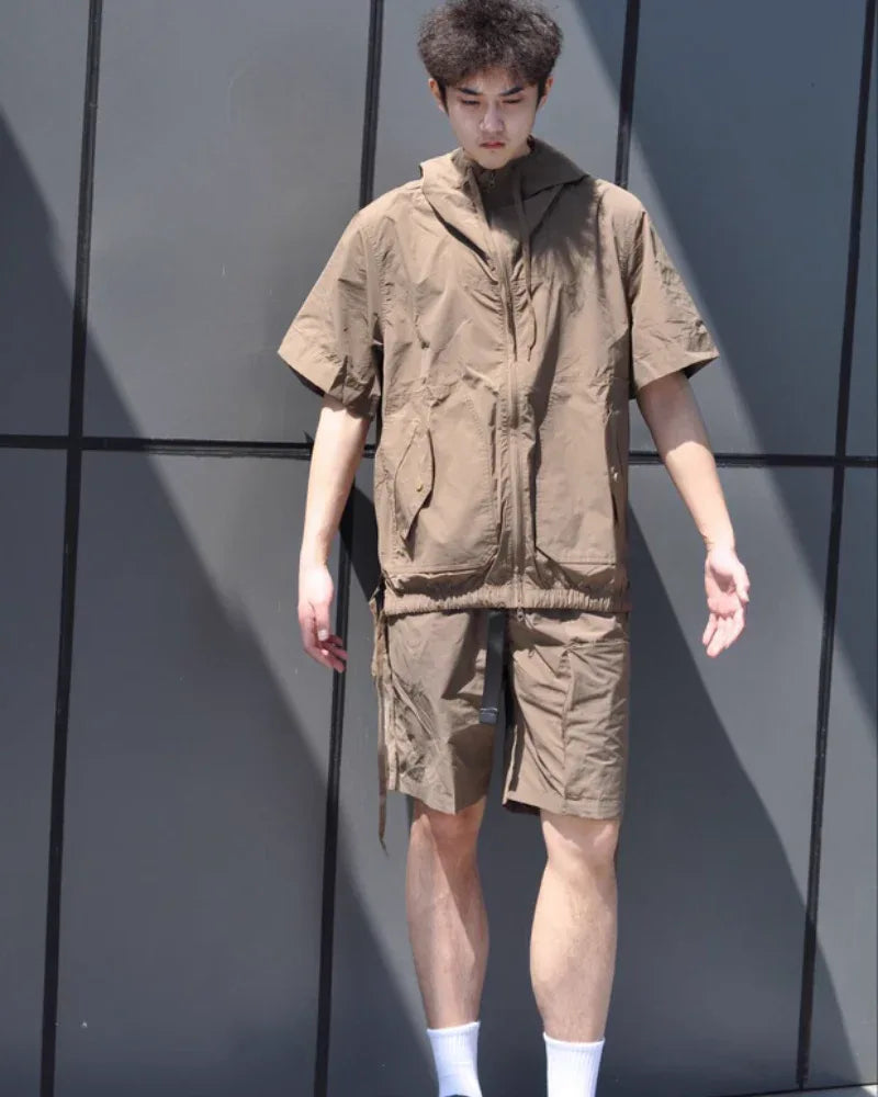 Multi-Functional Jacket and Shorts Duo -  shorts set - Versatile Cargo Jacket and Shorts Set for Outdoor