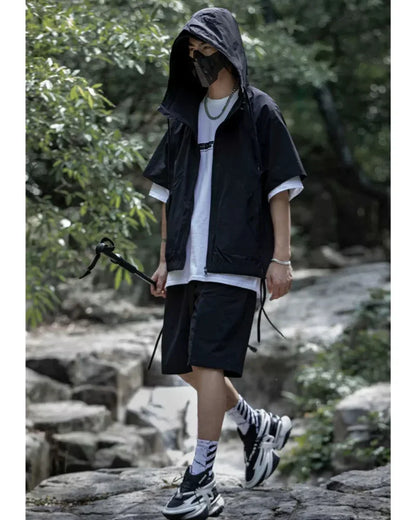 Multi-Functional Jacket and Shorts Duo -  unisex clothing - Versatile Cargo Jacket and Shorts Set for Outdoor