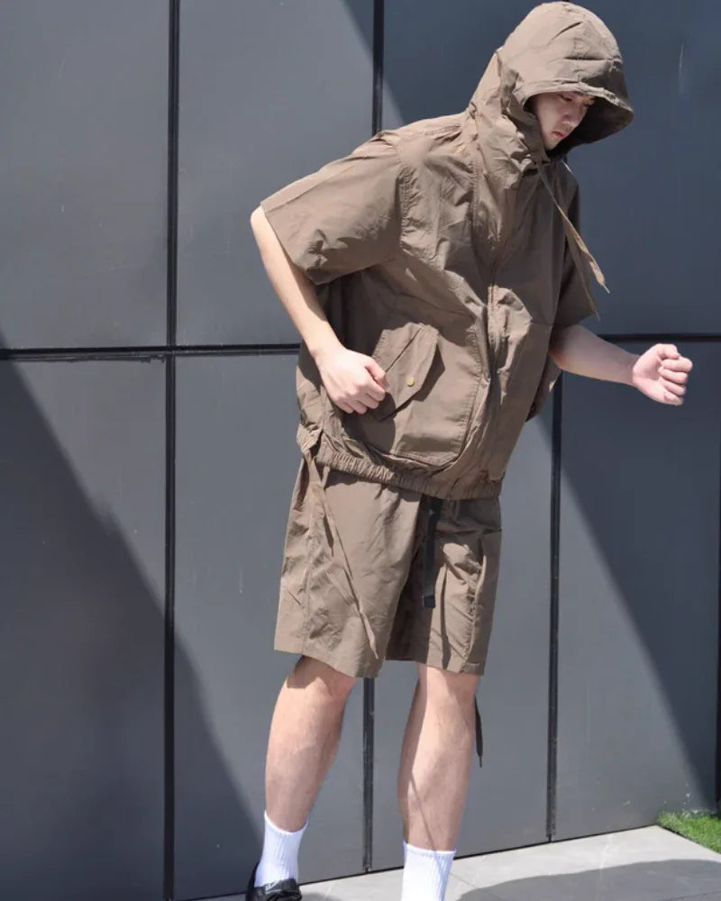 Multi-Functional Jacket and Shorts Duo -  versatile shorts and jacket - Versatile Cargo Jacket and Shorts Set for Outdoor