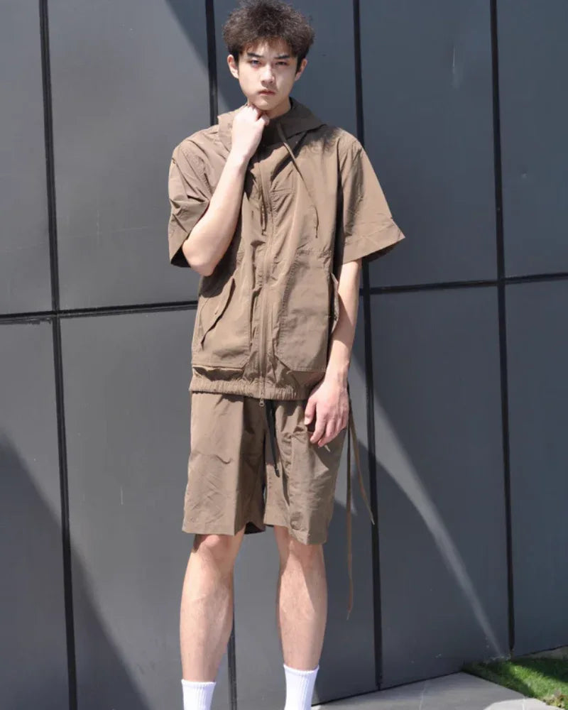 Multi-Functional Jacket and Shorts Duo -  versatile shorts and jacket - Versatile Cargo Jacket and Shorts Set for Outdoor
