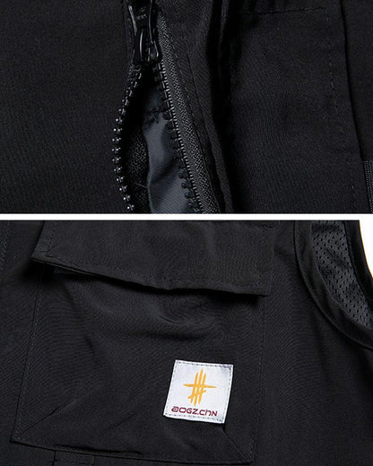 Multi-Pocket Black Sleeveless Vest - black vest - Black Sleeveless Cargo Vest with Multiple Pockets