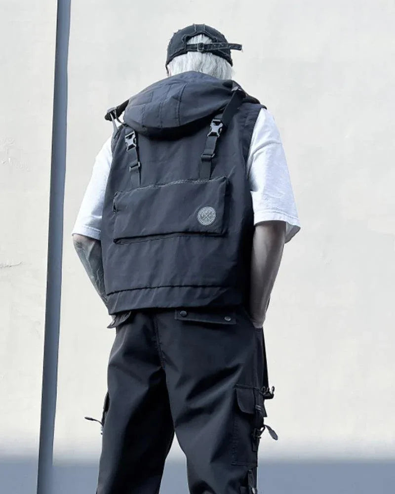 Multi-Pocket Hooded Cargo Vest -  adjustable vest - Multi-Pocket Hooded Cargo Vest for Everyday Use