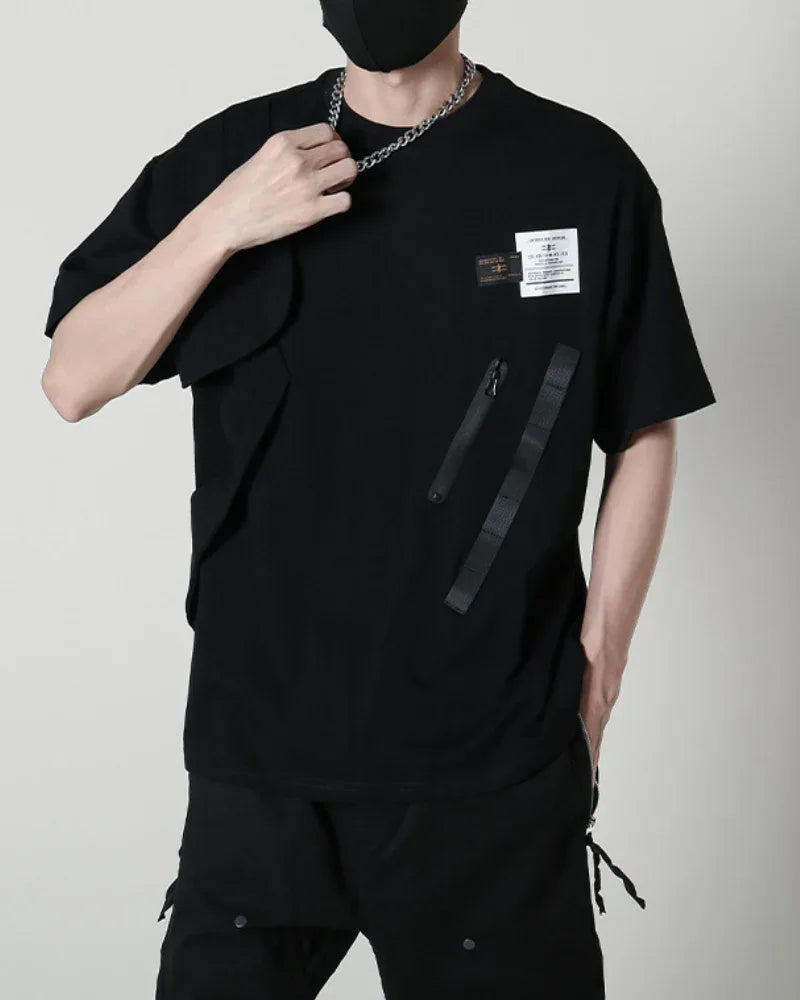 Multi-Style Patchwork Cargo Shirt -  black shirt - Patchwork Cargo Shirt for Urban and Outdoor Use