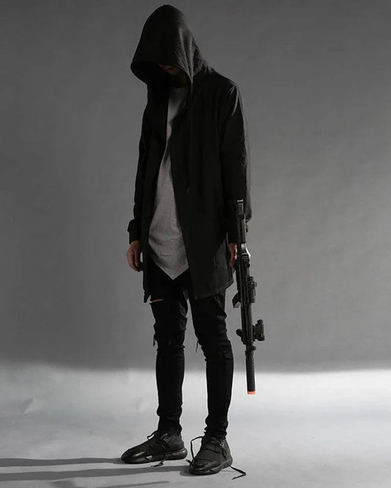 Mystic Shadow Hooded Cloak -  cyberpunk - Black Hooded Cloak with Futuristic Style