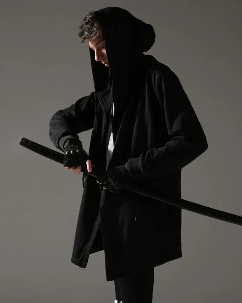 Mystic Shadow Hooded Cloak - techwear - Black Hooded Cloak with Futuristic Style