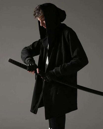 Mystic Shadow Hooded Cloak - techwear - Black Hooded Cloak with Futuristic Style
