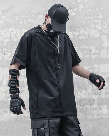 Next-Gen Spliced Tech Tee - techwear-core - Next-Gen Spliced Tech Tee for Style and Comfort