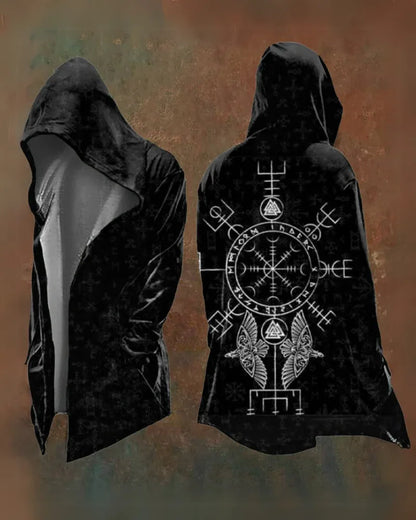 Norse-Inspired Hooded Vintage Jacket -  polyester jacket - Norse-Inspired Vintage Hooded Jacket for Outdoor Use