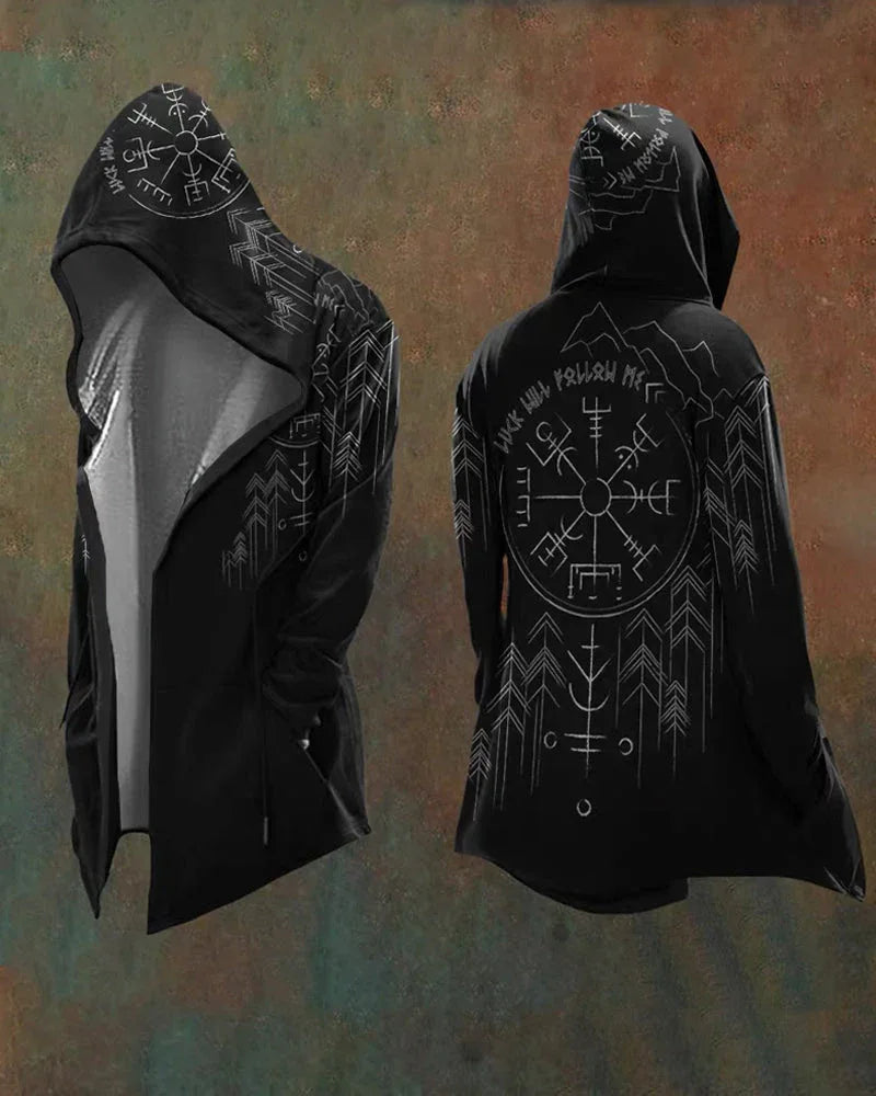 Norse-Inspired Hooded Vintage Jacket -  bold Viking art design - Norse-Inspired Vintage Hooded Jacket for Outdoor Use