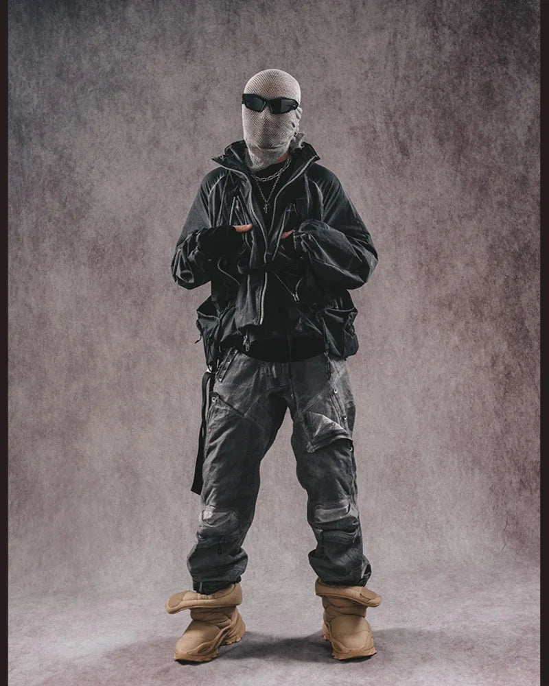 Nostalgic Pocketed Layered Jacket -  techwear jacket - Layered Jacket with Pockets for Urban Adventures