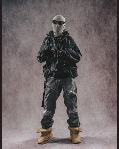 Nostalgic Pocketed Layered Jacket -  techwear jacket - Layered Jacket with Pockets for Urban Adventures