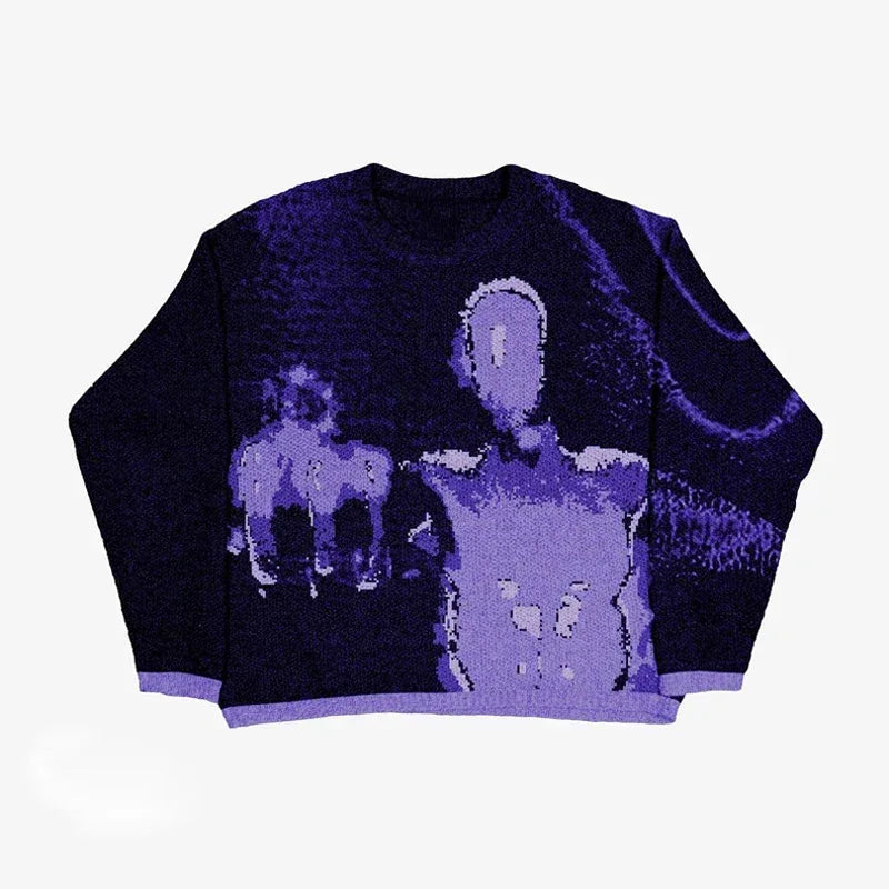 Purple Knit - purple knit - Purple Knit Y2K Streetwear Sweater for Any Occasion