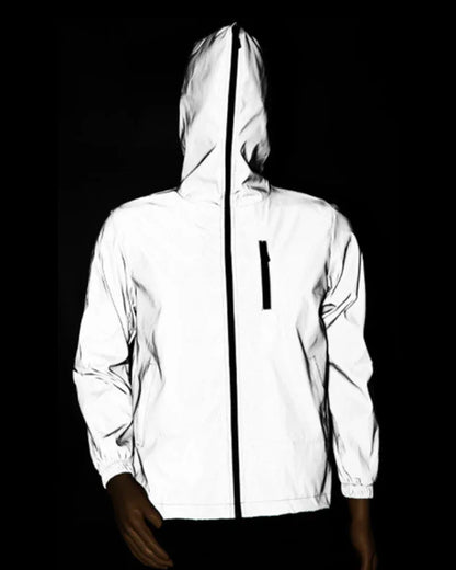 Radiant Silver Reflective Apparel -  hooded apparel - Reflective Urban Techwear Jacket for Everyday Use