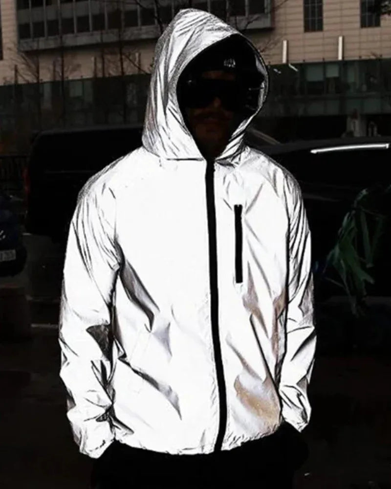 Radiant Silver Reflective Apparel - reflective jacket - Reflective Urban Techwear Jacket for Everyday Use
