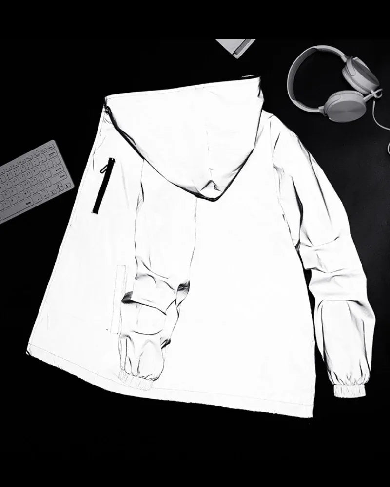 Radiant Silver Reflective Apparel -  stylish reflective apparel - Reflective Urban Techwear Jacket for Everyday Use