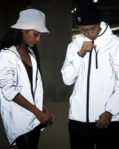 Radiant Silver Reflective Apparel - urban techwear - Reflective Urban Techwear Jacket for Everyday Use